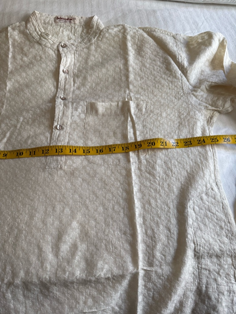 Men’s Fabindia Cream Embossed ethnic Cotton silk kurta and churidar pajama - Picture 11 of 11